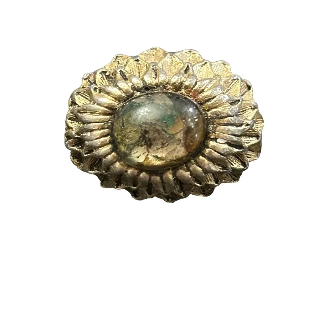 Vintage Small Costume Jewelry Ring Sits High Abalone Stone Adjustable  5